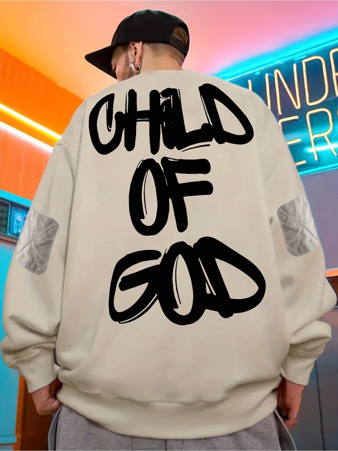 Long Sleeve Loose Casual CHILD OF GOD Print Men's Pullover Round Neck Sweatshirt For Autumn Winter Men's Clothing As Gifts Leisure Holiday